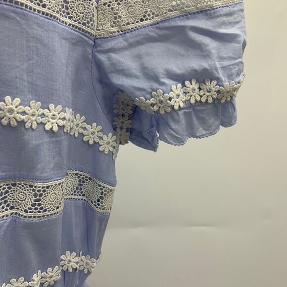 J Crew Dress Womens 6 Sky Blue White Cotton Puff Sleeve Daisy Chain Flounce Hem - Picture 5 of 12